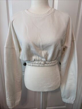 NWT PrettyLittleThing White Cropped Drawstring Waist Sweatshirt